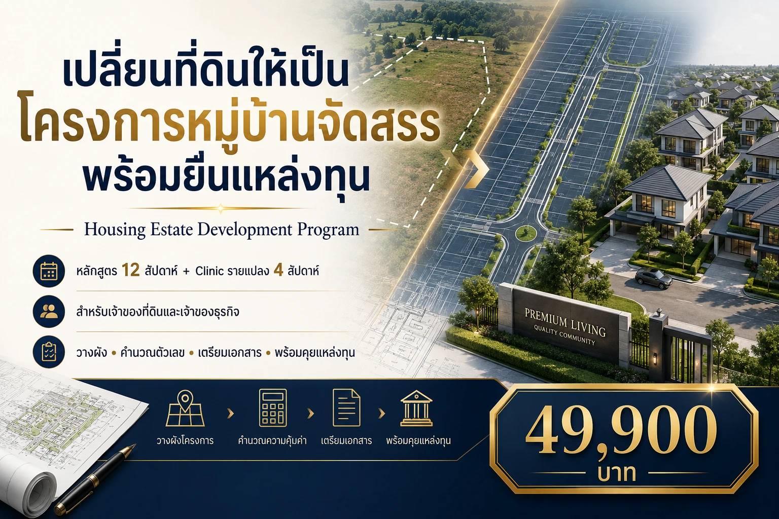 คอร์ส 12 สัปดาห์ เปลี่ยนที่ดินให้เป็นโครงการหมู่บ้านจัดสรร